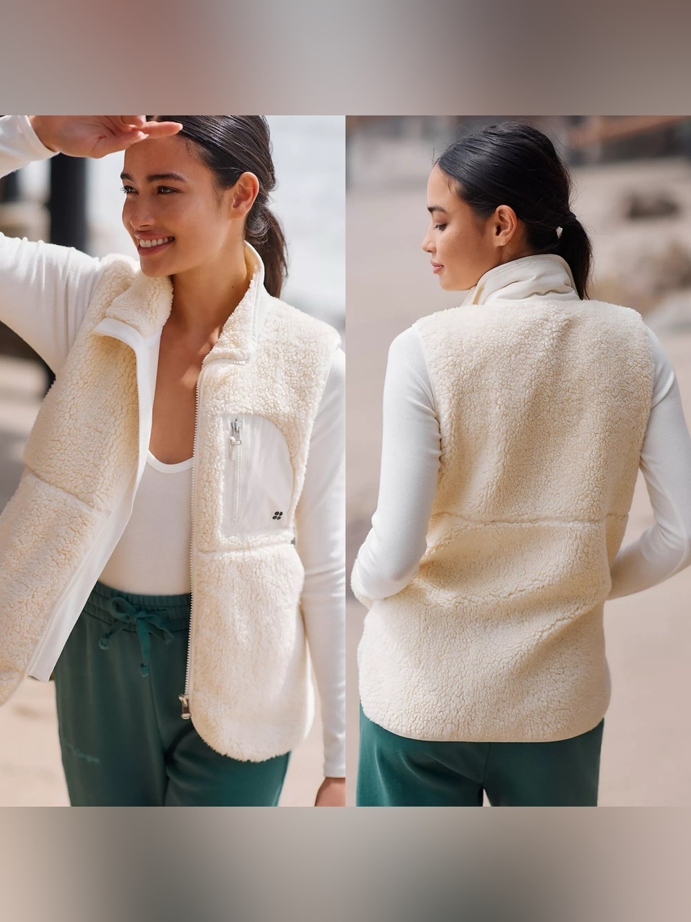 Sweaty Betty Lily White Sherpa Fleece Pennine Montana Vest 10